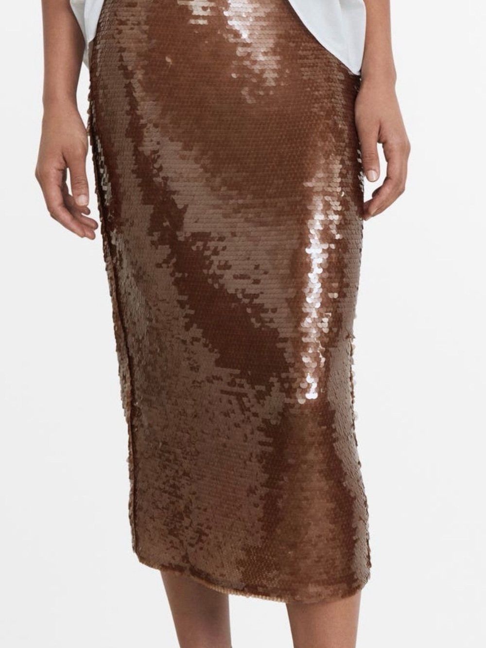 Mango Brown Sequin Midi Skirt